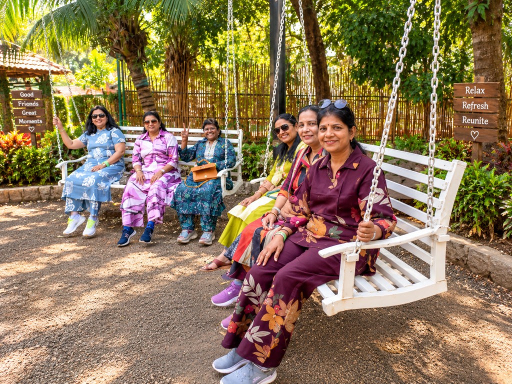 Happy family enjoying a day out at the Best Agro Resort in Shirdi