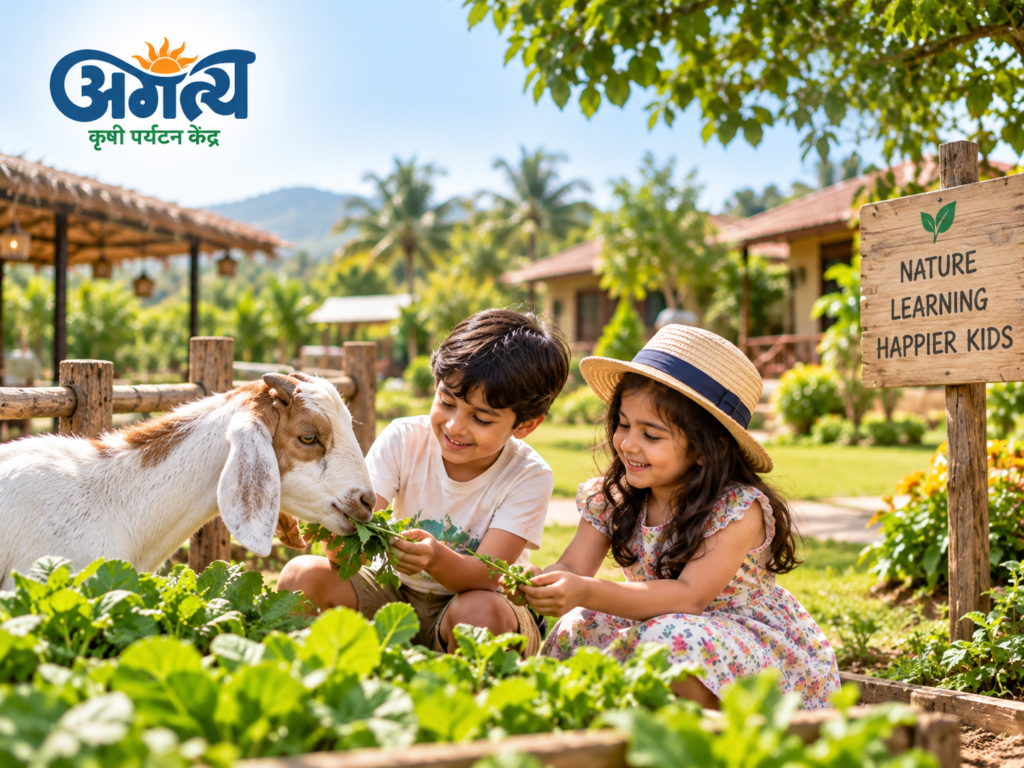 Children exploring and learning in nature at the Best Agro Resort in Shirdi