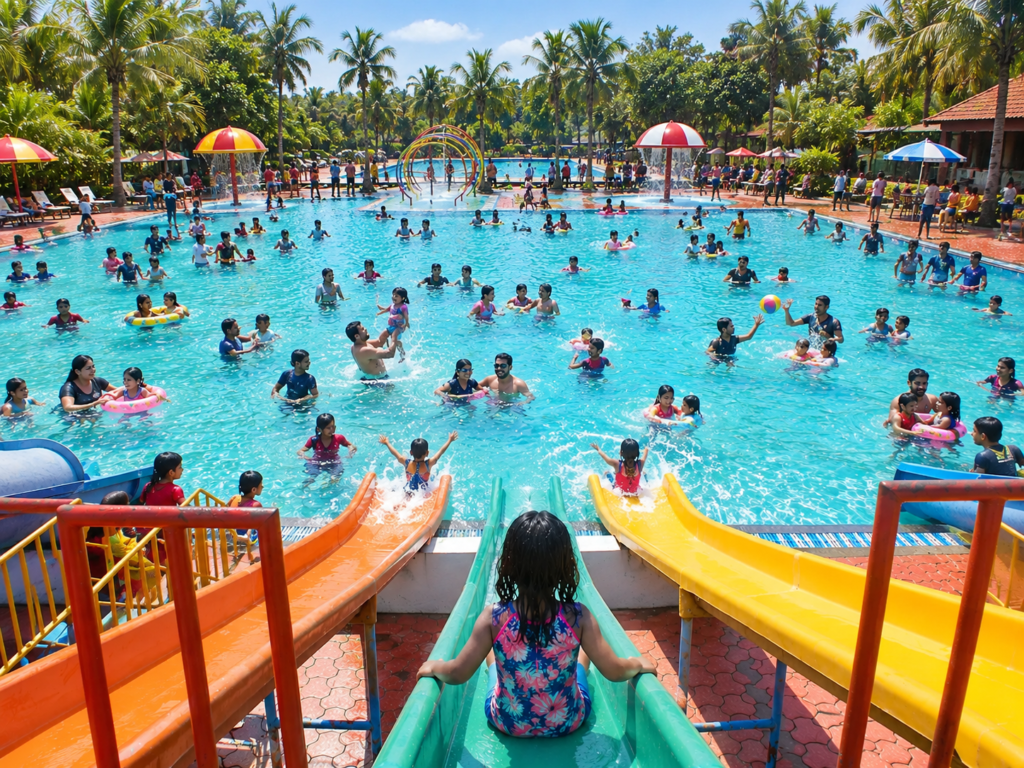 Family enjoying screen-free time at the Best Agro Resort in Shirdi